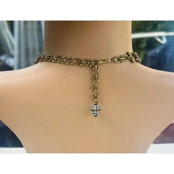 Vintage Turquoise & Crystal Tassel Lariat Necklace By Heidi Daus - Picture 4 of 9